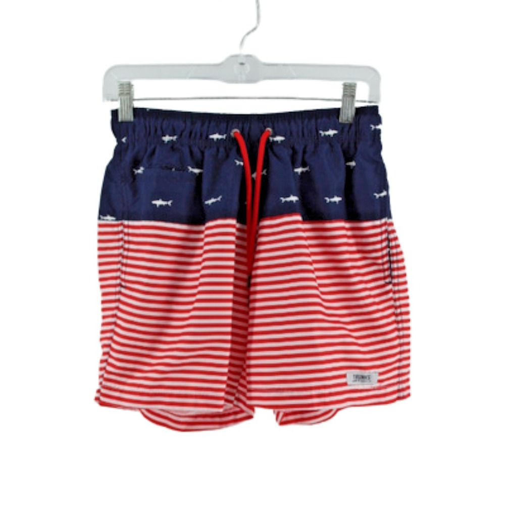 Trunks Surf & Swim‎ Co Mens Swim Trunks Small Red White Blue USA Flag Striped